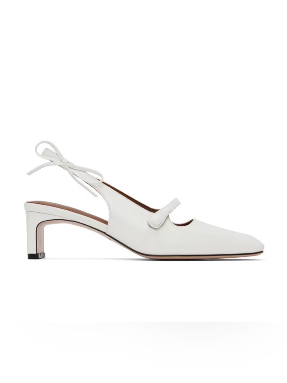 SHUSHU/TONG White Slingback Hells Mary Jane style with Square Toes & Side Bows